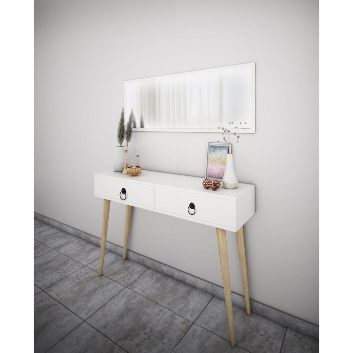 Bicabin Elegance Asia 2 Çekmeceli Ahşap Ayaklı Aynalı Dresuar - Görsel 1