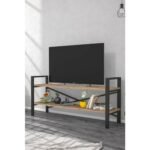 Morpanya Metal Tv Sehpası Raflı Tv Ünitesi Televizyon Sehpası LCD Tv Masası Ceviz MP118