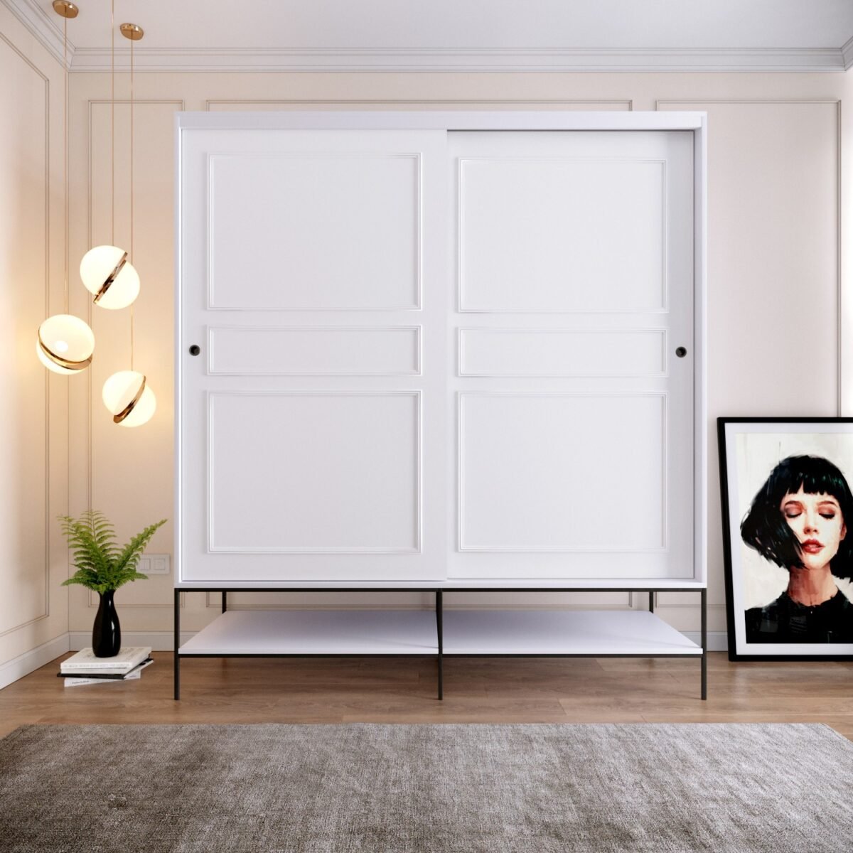 Pasific Home Martin 2 Kapaklı Sürgülü Gardırop Elbise Dolabı,190 cm, Beyaz - Görsel 1