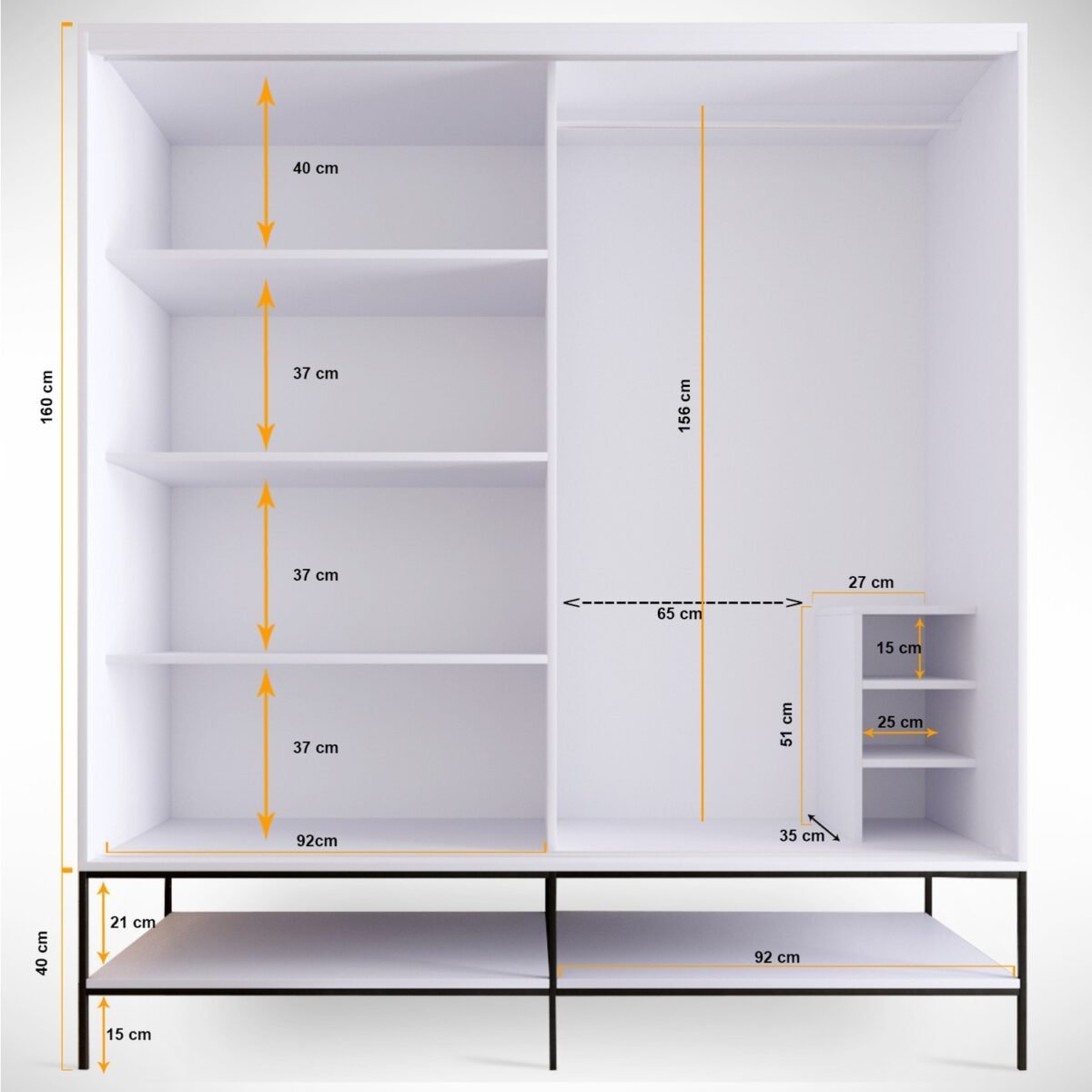 Pasific Home Martin 2 Kapaklı Sürgülü Gardırop Elbise Dolabı,190 cm, Beyaz - Görsel 4