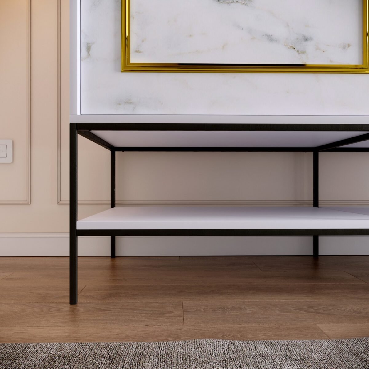 Pasific Home Martin 2 Kapaklı Sürgülü Gardırop Elbise Dolabı,150 cm, Beyaz & Beyaz Mermer - Görsel 2