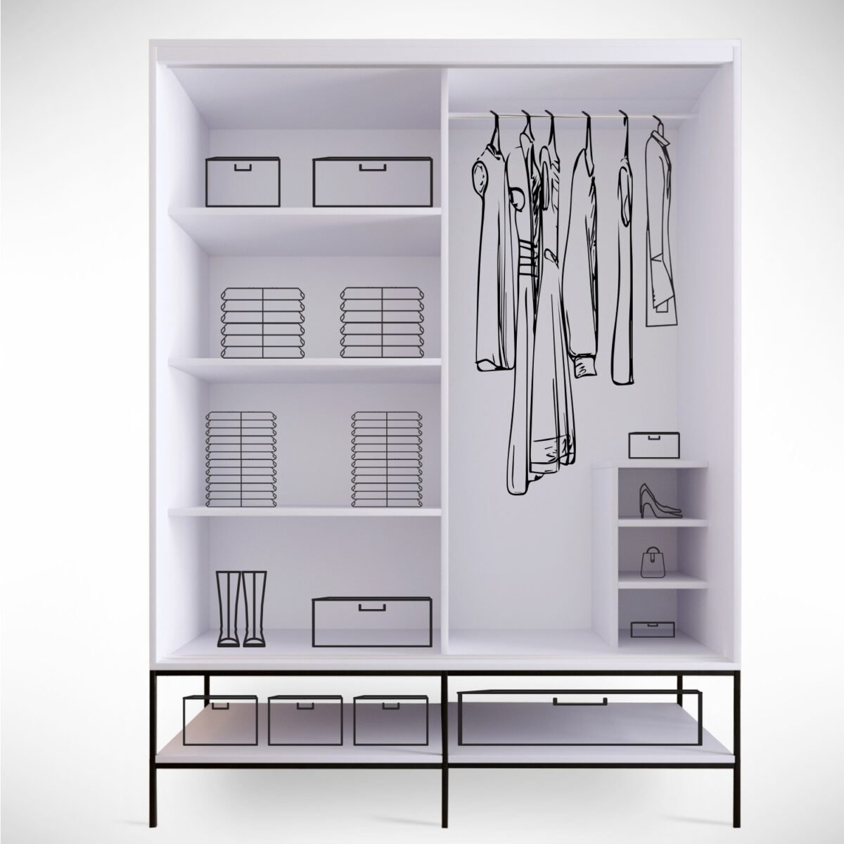 Pasific Home Martin 2 Kapaklı Sürgülü Gardırop Elbise Dolabı,150 cm, Beyaz & Beyaz Mermer - Görsel 3