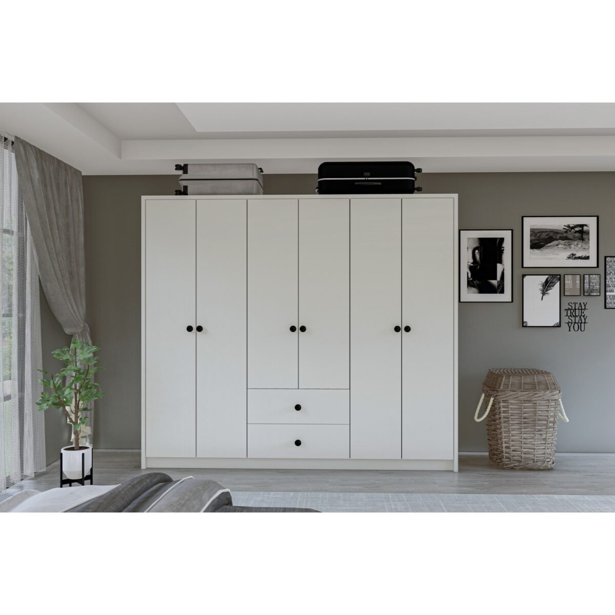 Metalia Gm 069 Delüx 6 Kapı 2 Çekmeceli Düğme Kulplu Gardırop - Görsel 1