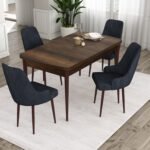Canisa Concept Ram Serisi, 80 x 132 cm Açılabilir Masa Takımı, Barok Ahşap Desen Masa 4 Sandalye