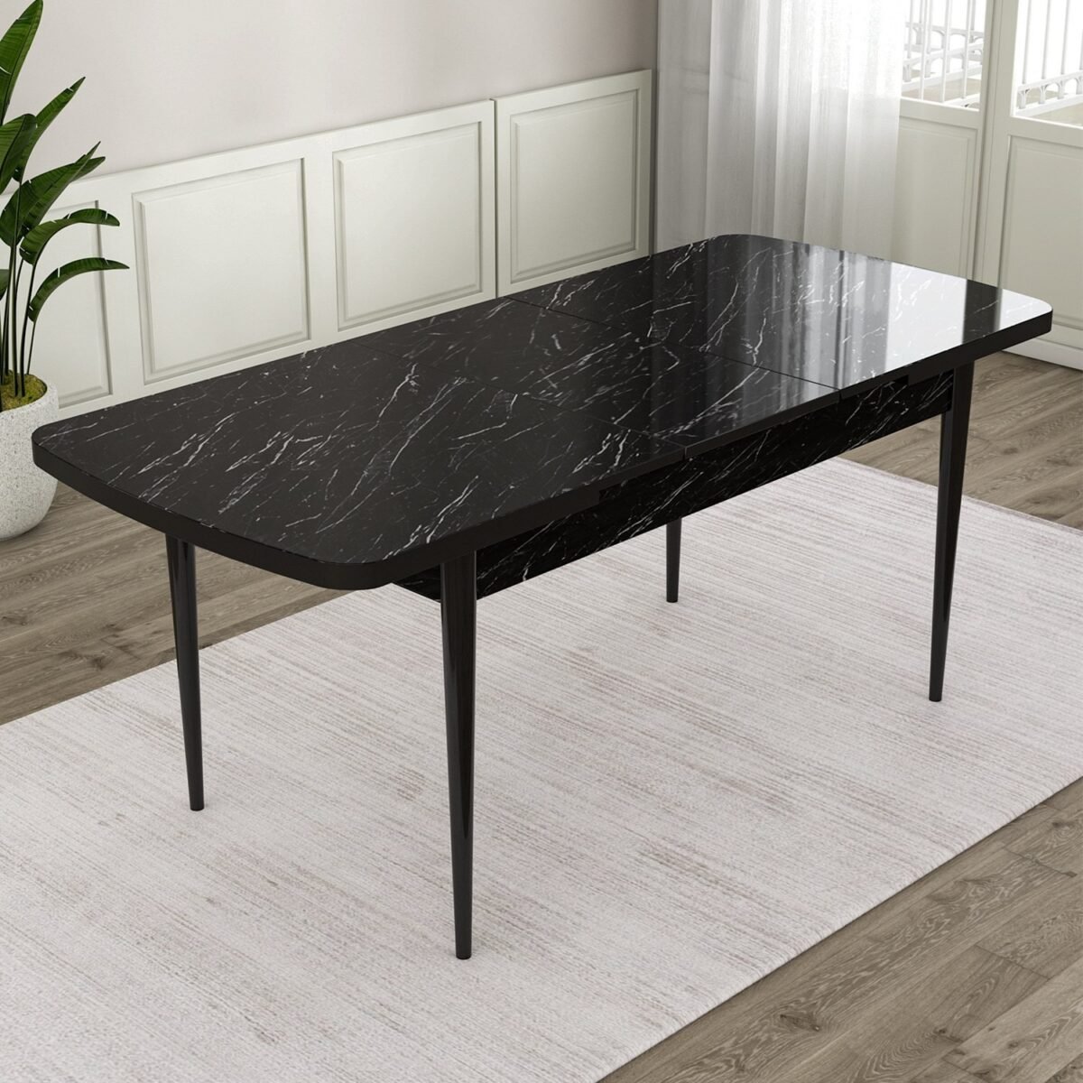 Canisa Concept Ram Serisi, 80 x 132 cm Açılabilir Masa Takımı,siyah Mermer Desen Masa 4 Sandalye - Görsel 3