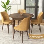 Canisa Concept Rox Serisi, Yuvarlak Mutfak Masa Takımı, Barok Ahşap Desen Masa ve 4 Sandalye