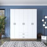 Rani BA113 Geniş Gardırop Elbise Dolabı 6 Kapaklı 2 Çekmeceli 6 Raflı 3 Askılı Sepet Ceviz - Beyaz - Görsel 4