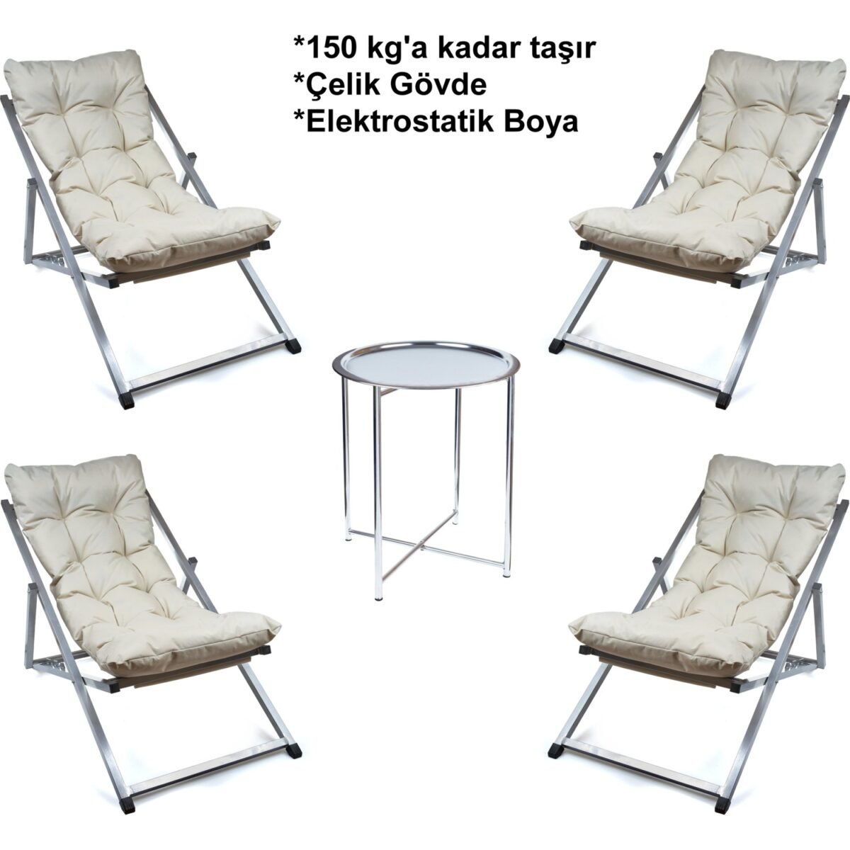 Hastunç Minderli - Mora Şezlong Seti Bahçe&balkon&teras&plaj Katlanır Ikili Set - 4 Şezlong 1 Sehpa - Görsel 1