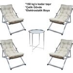 Hastunç Minderli - Mora Şezlong Seti Bahçe&balkon&teras&plaj Katlanır Ikili Set - 4 Şezlong 1 Sehpa