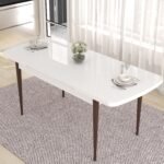 Nev Serisi  80 x 132 cm Açılabilir Beyaz Masa Ceviz Ayak Masa Takımı  6 Sandalye Gümüş Halkalı - Görsel 3