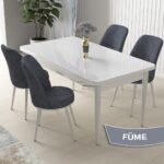 Canisa Concept Nil Serisi, Beyaz Masa 70X110  Sabit Yemek Masası Takımı, 4 Sandalye