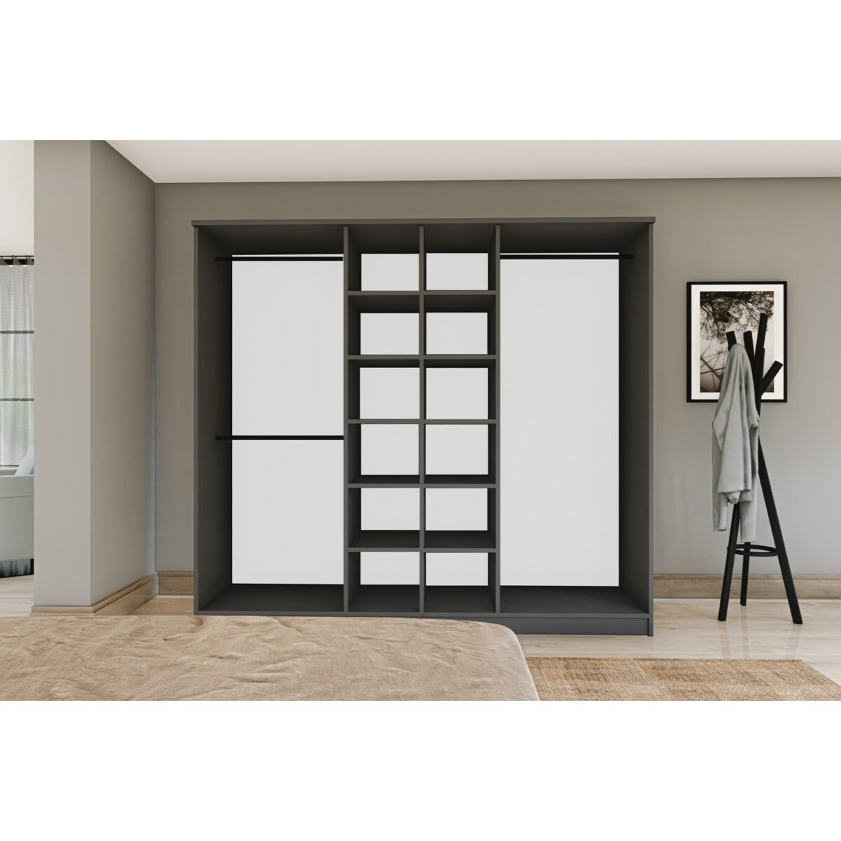 Metalia Gm 088 6 Kapılı Aynalı Sonomo - Antrasit Gri Siyah Kulplu Gardırop - Görsel 3