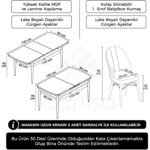 Roz Serisi 80X132 Mdf Beyaz Mutfak Masası Takımı Beyaz Kafesli 4 Sandalye Gold Halkalı - Görsel 4