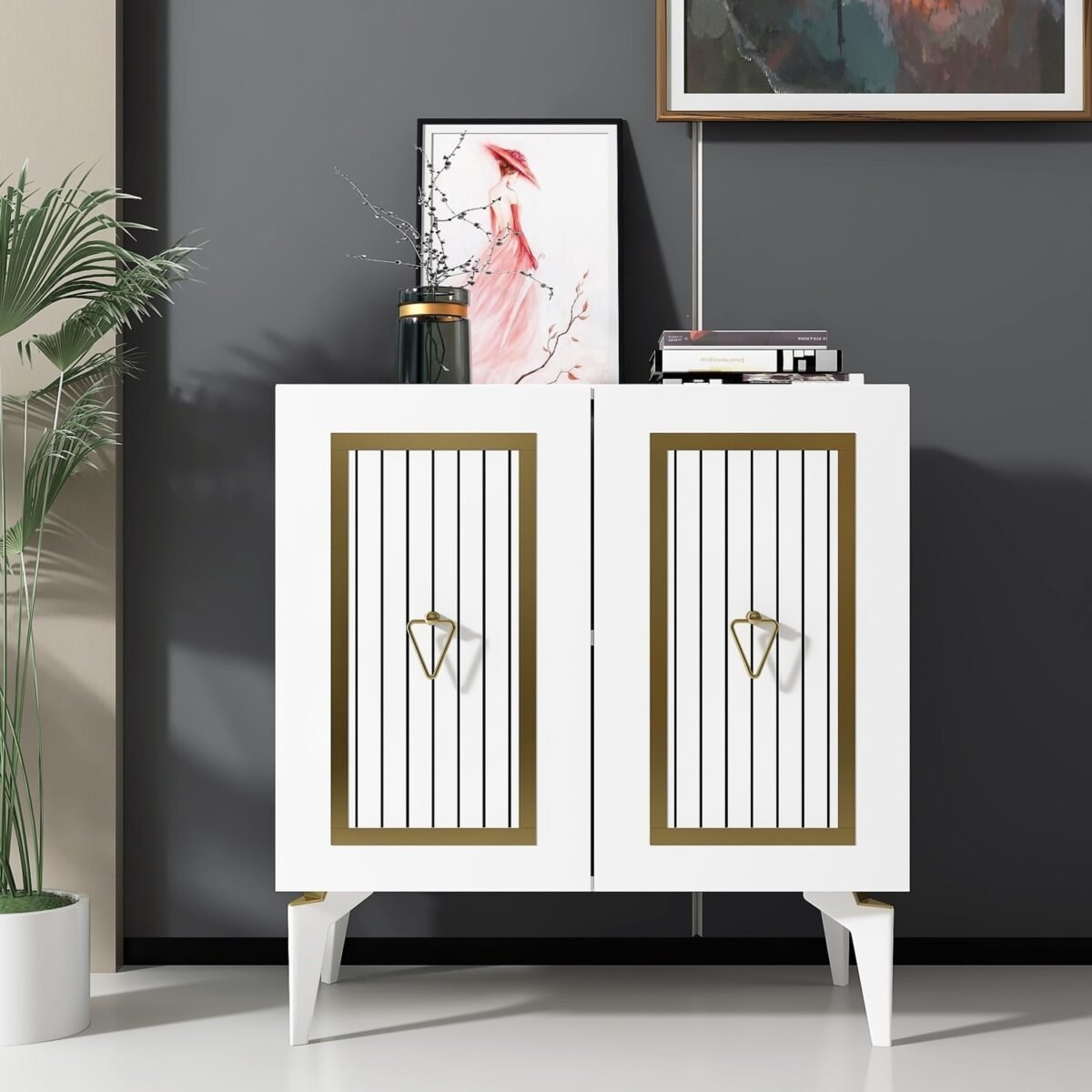 Cantek Dizayn 75 cm Capri Konsol-Çok Amaçlı Dolap Beyaz-Altın - Görsel 1