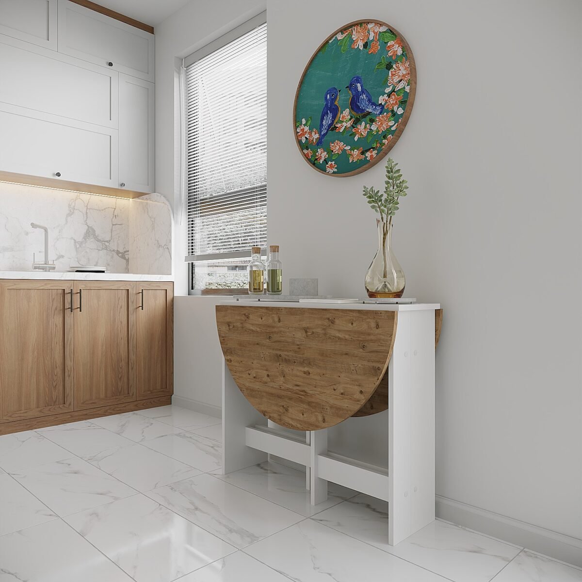 Ankara Orman Ürünleri Pratik Katlanır - Açılır Kapanır Yuvarlak Mutfak Yemek Çalışma Masası - 6 Kişilik - %100 Mdf - Görsel 1