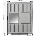Pasific Home Huga Sürgülü 2 Kapaklı Aynalı Gardırop, Beyaz, 140 cm - Görsel 5