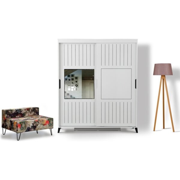 Pasific Home Huga Sürgülü 2 Kapaklı Aynalı Gardırop, Beyaz, 160 cm