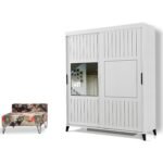 Pasific Home Huga Sürgülü 2 Kapaklı Aynalı Gardırop, Beyaz, 190 cm - Görsel 3