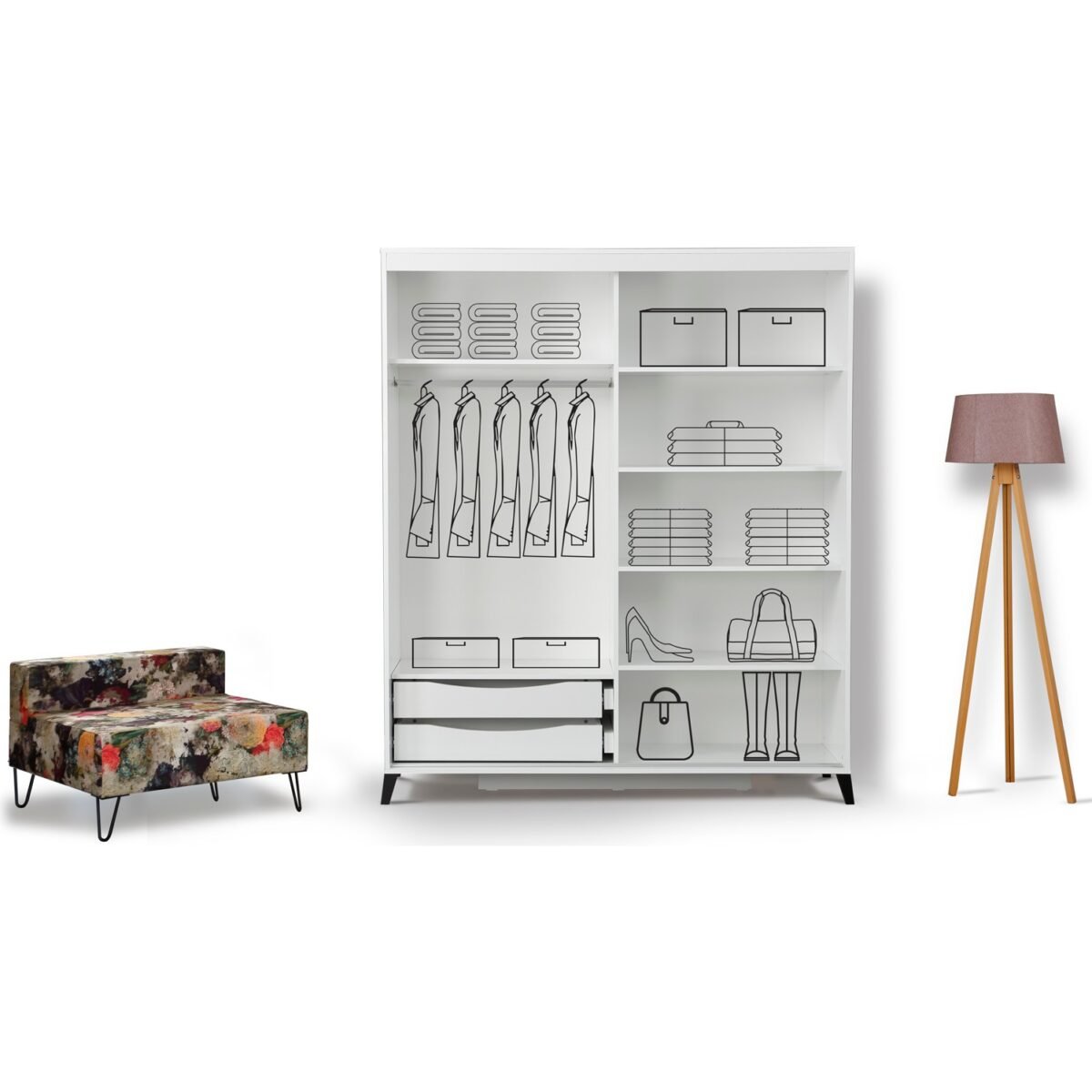 Pasific Home Huga Sürgülü 2 Kapaklı Aynalı Gardırop, Beyaz, 190 cm - Görsel 4
