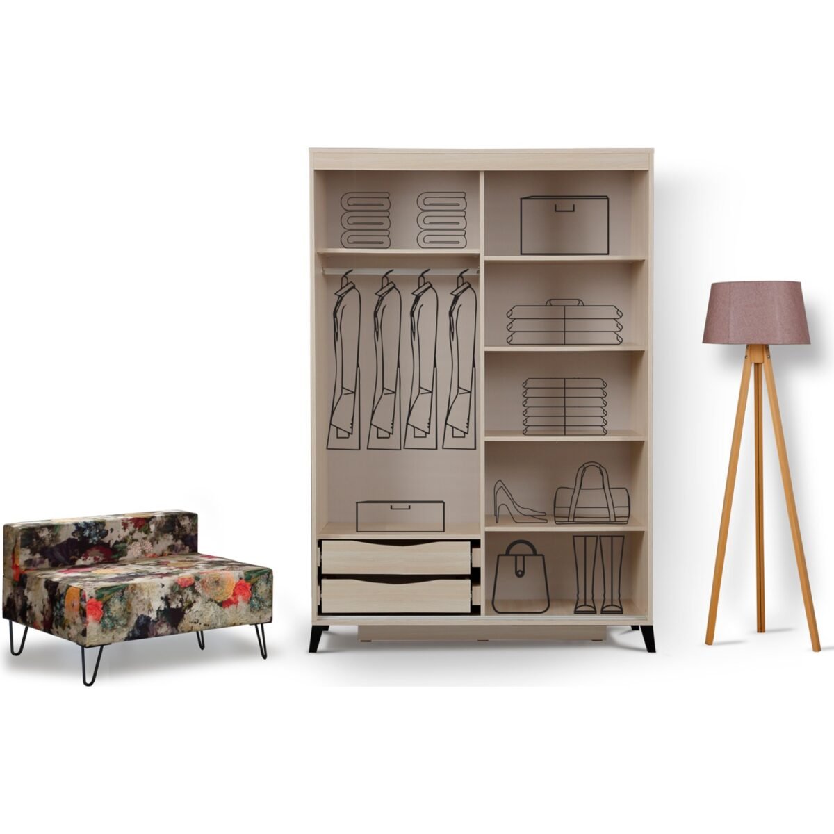 Pasific Home Huga Sürgülü 2 Kapaklı Aynalı Gardırop, Meşe, 140 cm - Görsel 4