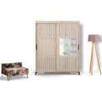 Pasific Home Huga Sürgülü 2 Kapaklı Aynalı Gardırop, Meşe, 150 cm