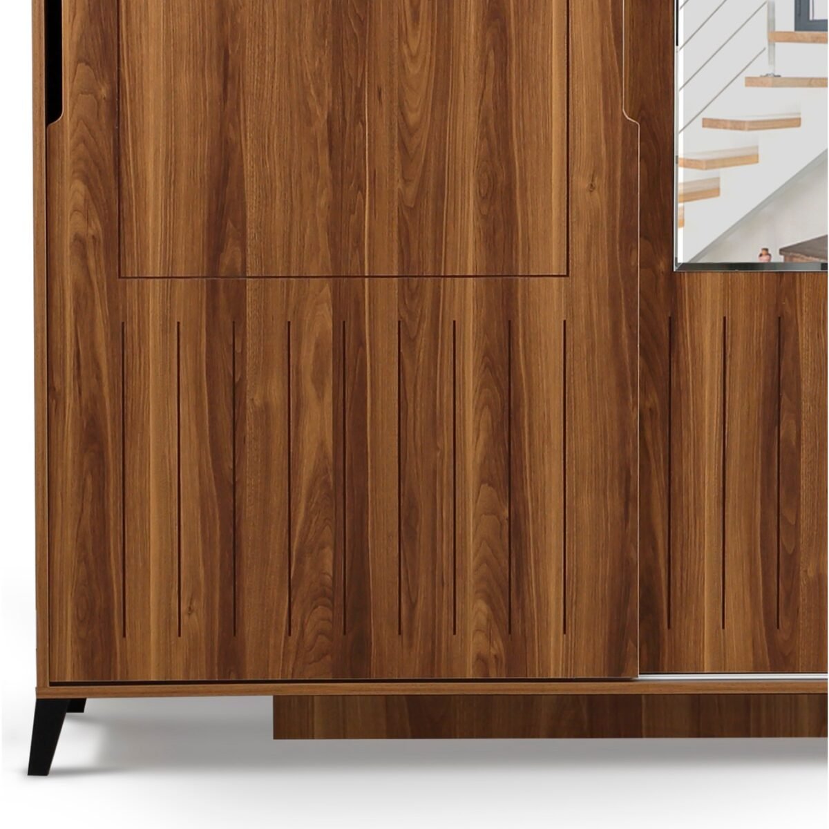 Pasific Home Huga Sürgülü 2 Kapaklı Aynalı Gardırop, Ceviz ,160 cm - Görsel 2