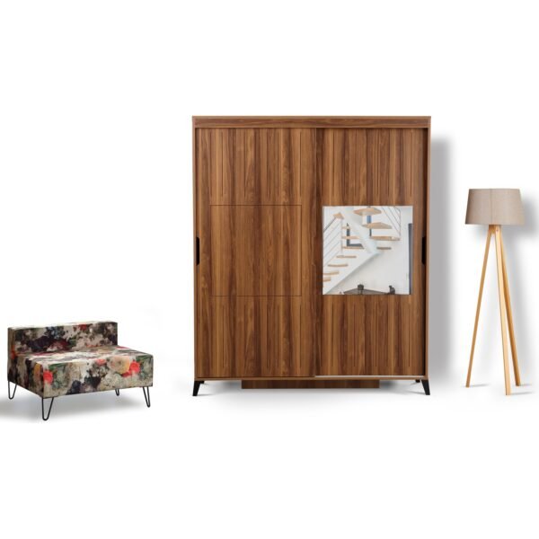 Pasific Home Huga Sürgülü 2 Kapaklı Aynalı Gardırop, Ceviz ,190 cm