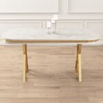 Lai Serisi 90X168 Lak Panel Beyaz Mermer Desen Gold Ayak Masa Takımı 6 Sandalye - Görsel 4