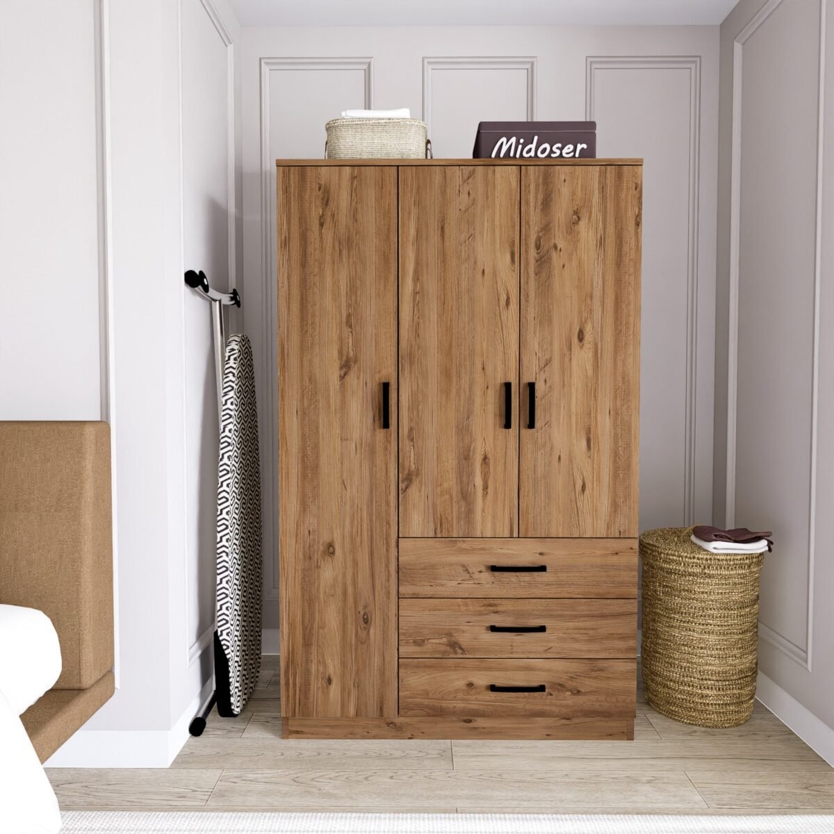 Easy Atlantik Çam 3 Kapılı 3 Çekmeceli Çok Amaçlı Elbise Dolabı - Görsel 1
