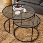 Dekopratik Tokyo Orta Sehpa 80 cm Yuvarlak Füme Kırılmaz Cam 2 li Sehpa Takımı
