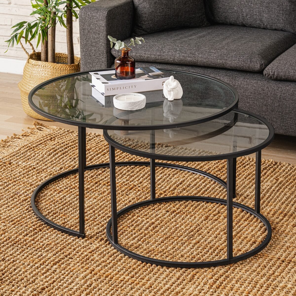 Dekopratik Tokyo Orta Sehpa 80 cm Yuvarlak Füme Kırılmaz Cam 2 li Sehpa Takımı - Görsel 3