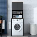 Rani KD101 Çamaşır Makinesi Dolabı 3 Raflı Kapaklı Banyo Dolabı Antrasit - Sepet Ceviz - Görsel 3