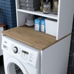 Rani KD101 Çamaşır Makinesi Dolabı 3 Raflı Kapaklı Banyo Dolabı Beyaz - Sepet Ceviz - Görsel 2