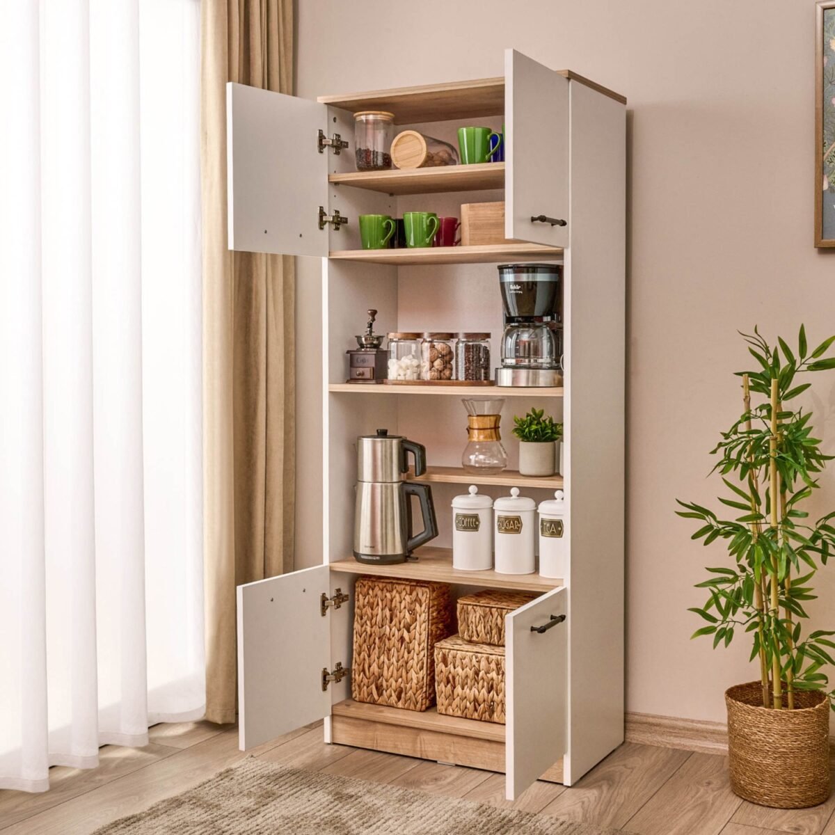Just Home 4 Kapaklı Fırın Bölmeli Kiler Dolabı - Beyaz / Safir Meşe - Görsel 3