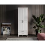 GuneyStore Ücretsiz Montaj - %100 MDF Gözde 2 Kapaklı Beyaz Gardırop - MDF Dolap - Elbise Dolabı - Görsel 2