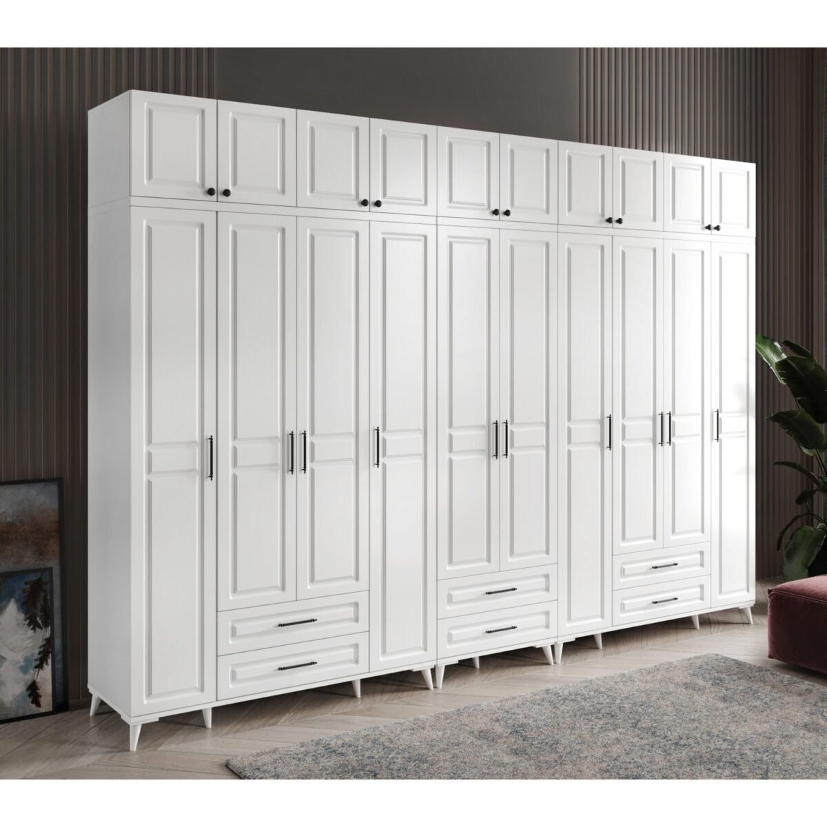 GuneyStore Ücretsiz Montaj - %100 MDF Gözde 10 Kapaklı Yüklüklü Beyaz Gardırop - MDF Dolap - Elbise Dolabı - Görsel 1