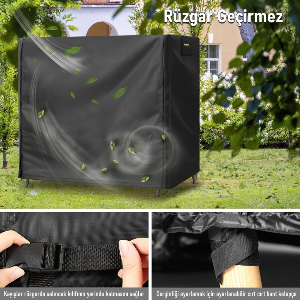 Haegs Bahçe Salıncak Koruma Örtüsü Üç Kişilik Tenteli Hamak Salıncak Kılıfı Branda 210 x 125 x 170 cm  Gri - Görsel 7