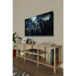 Ahşap Tv Ünitesi – 120 cm – 3 Katlı Açık Raflı Televizyon Sehpası – 30X43X120 cm