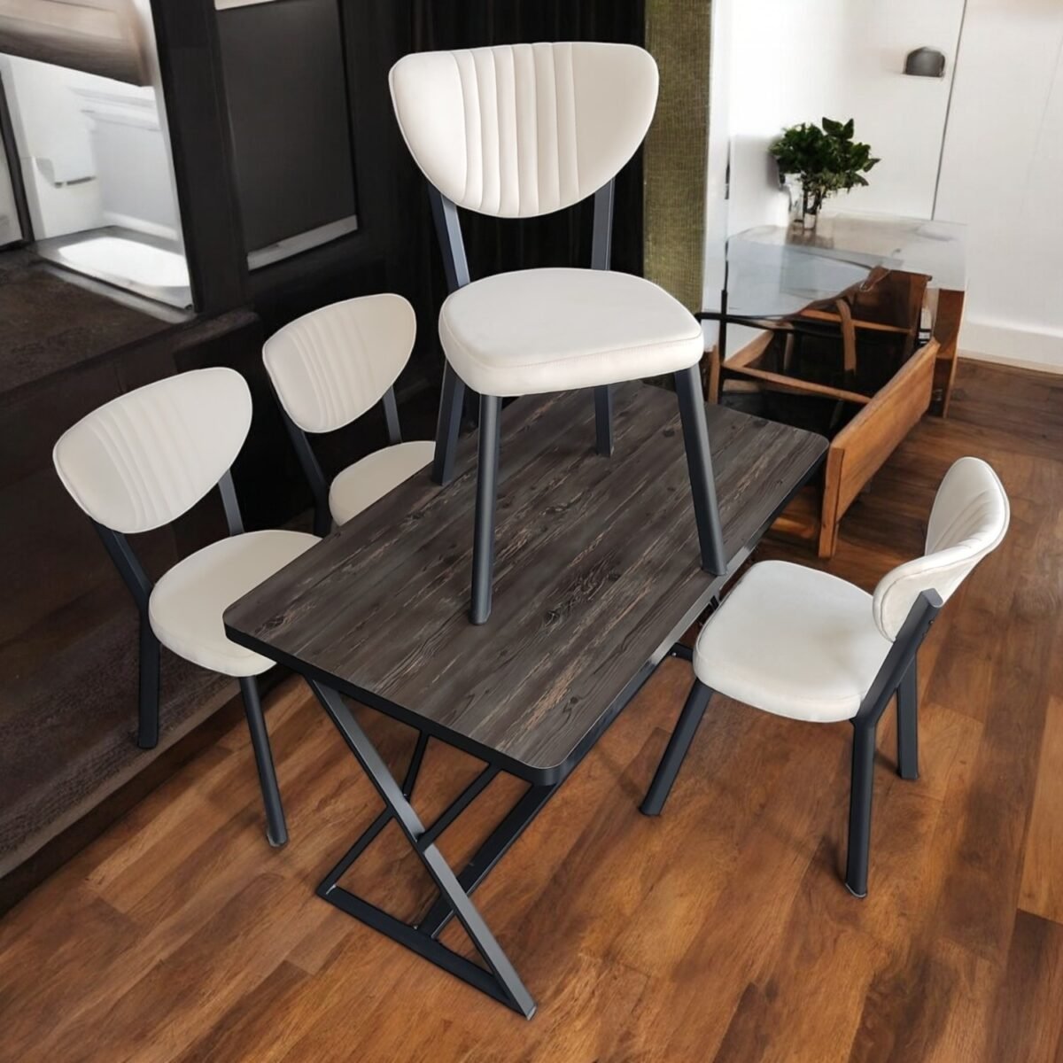 Lifema 4 Kişilik Rebab Mutfak Masa Sandalye Takımı 120 x 70 cm (Beyaz) - Görsel 1