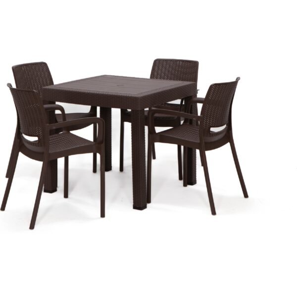Mobetto Rattan Kahve Kollu 4 Sandalye Masa Takımı – Bahçe&balkon&teras