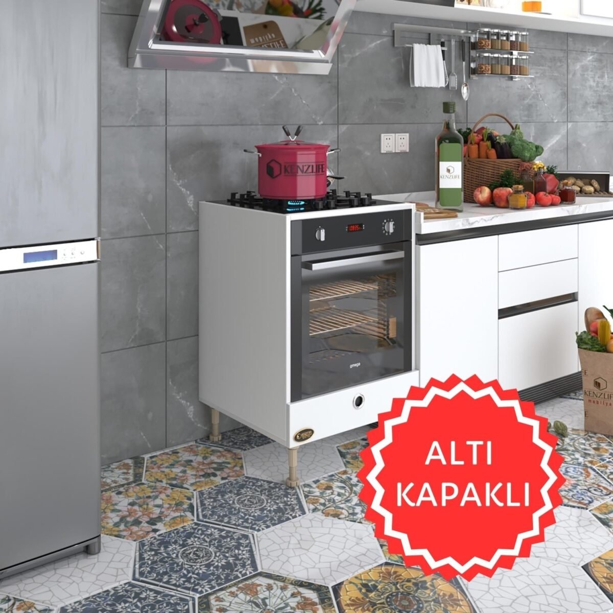 Kenzlife ankastre modülü kabini nobelyum byz fırın ocak dolabı özel boy ayarlı ayaklı kapaklı - Görsel 1